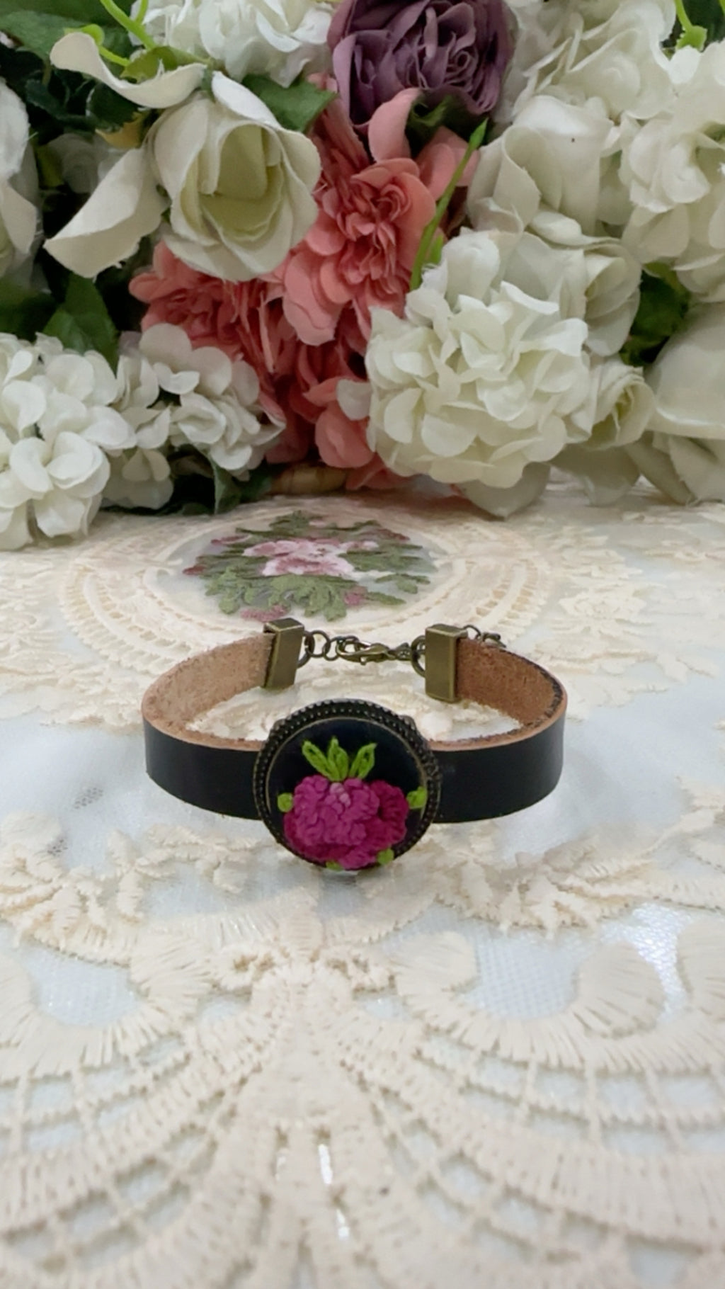 Gul-e-Rana Hand-Embroidered Leather Bracelet | Rustic Romance Series