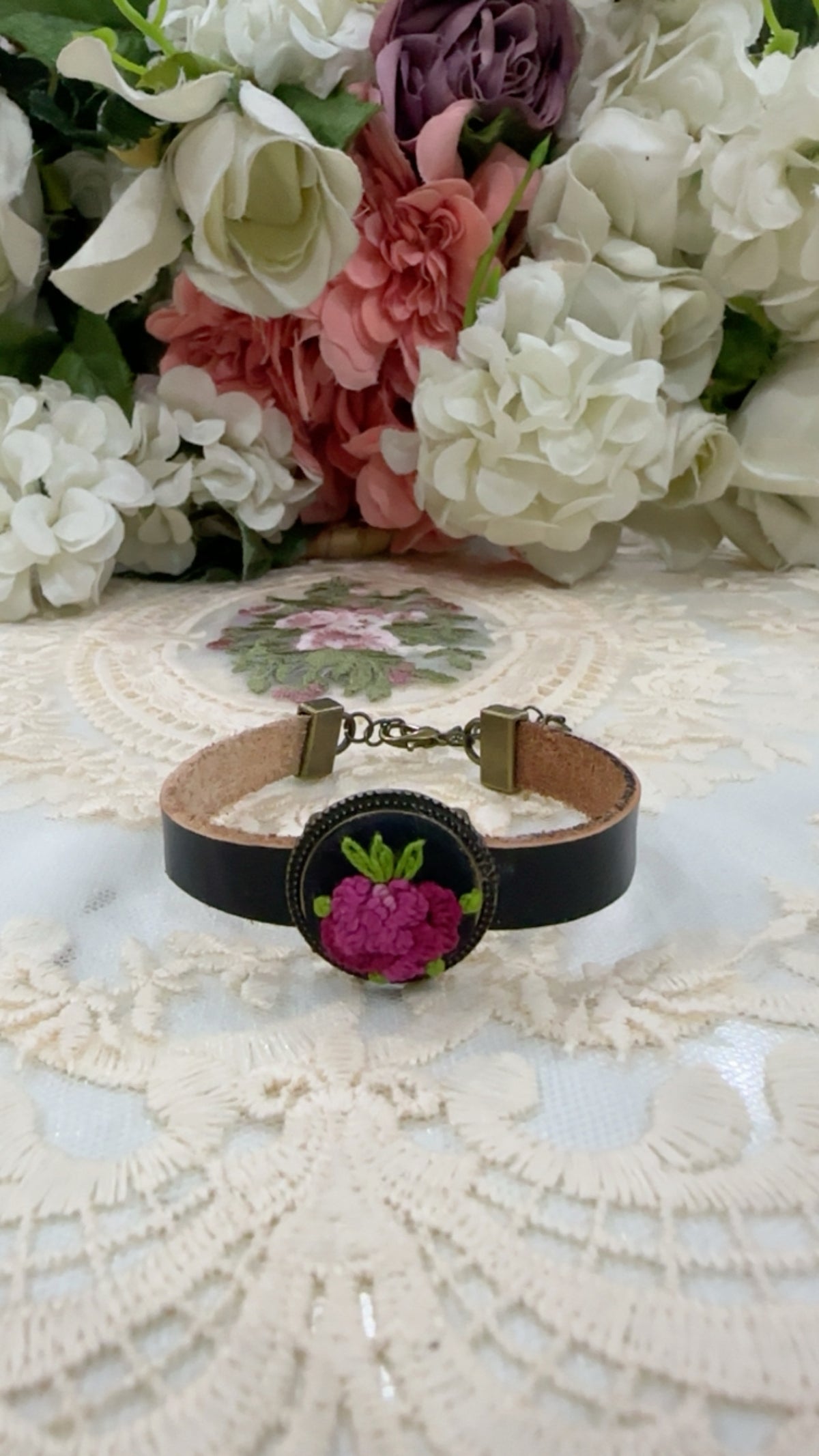 Gul-e-Rana Hand-Embroidered Leather Bracelet | Rustic Romance Series