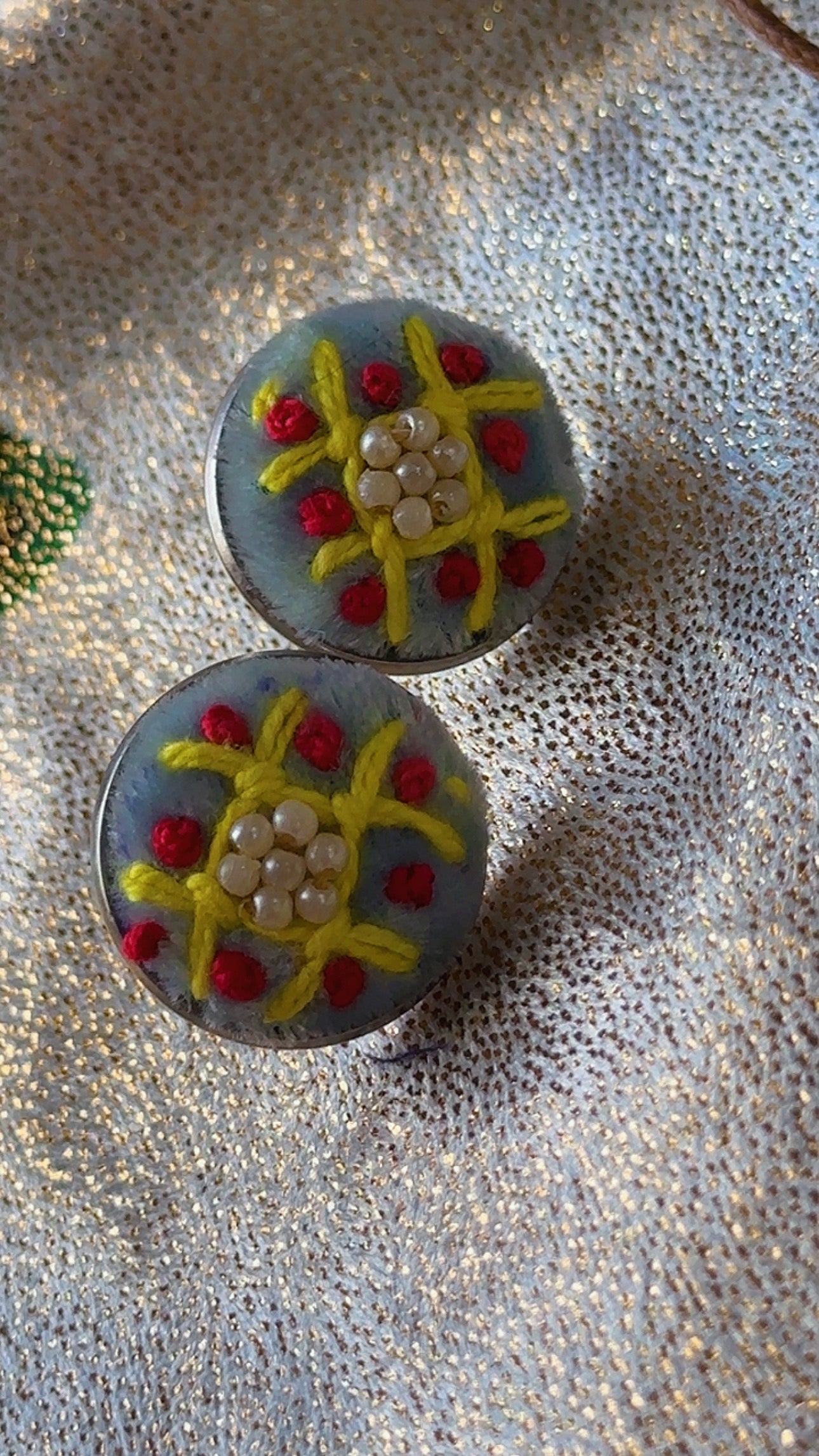 Pearl Lattice Hand-Embroidered Studs