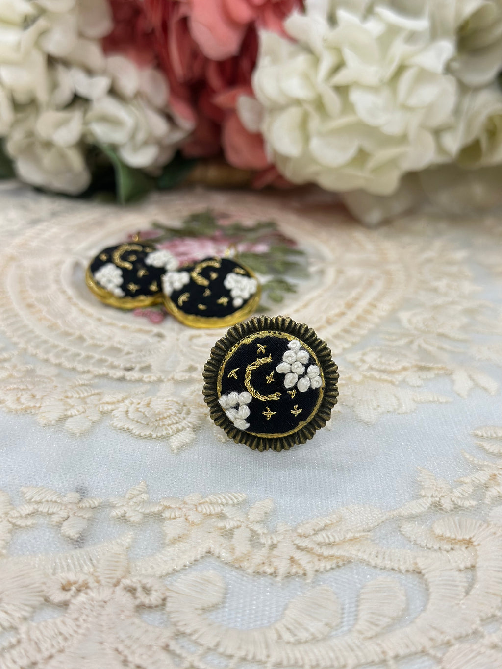 Midnight Stardust Hand-Embroidered Celestial Statement Ring