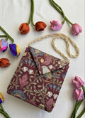 Gilded Nightingale: Maroon Bird Bag With Golden Outline