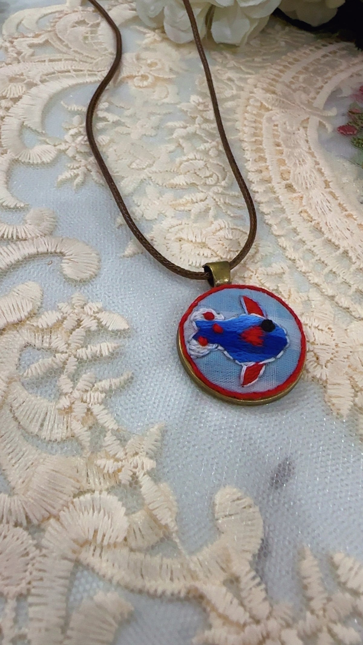 Coral Reef Fish Hand-Embroidered Kid-Friendly Pendant Necklace