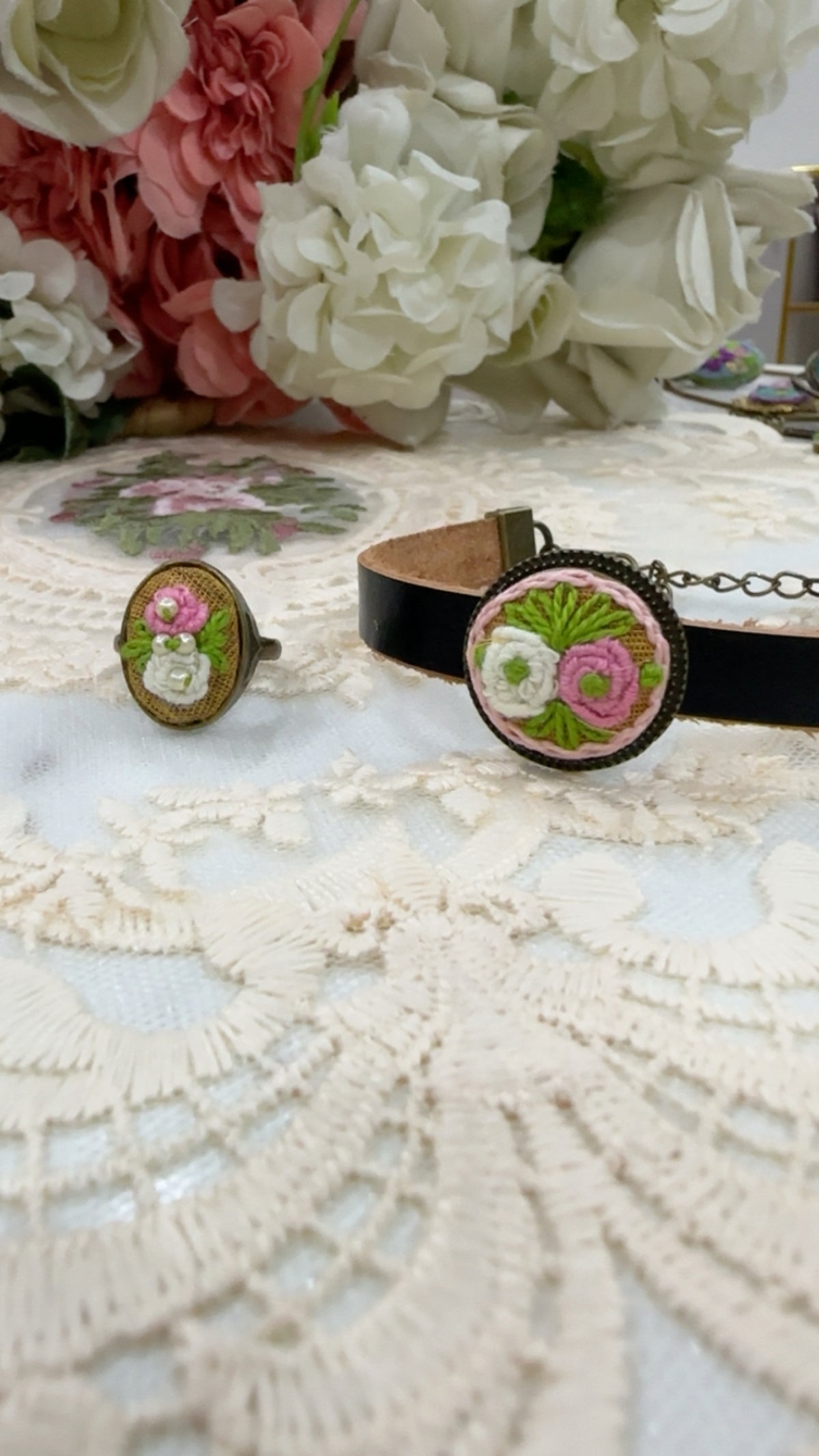 Gul-e-Mehru Hand-Embroidered Leather Bracelet | Rustic Romance Series