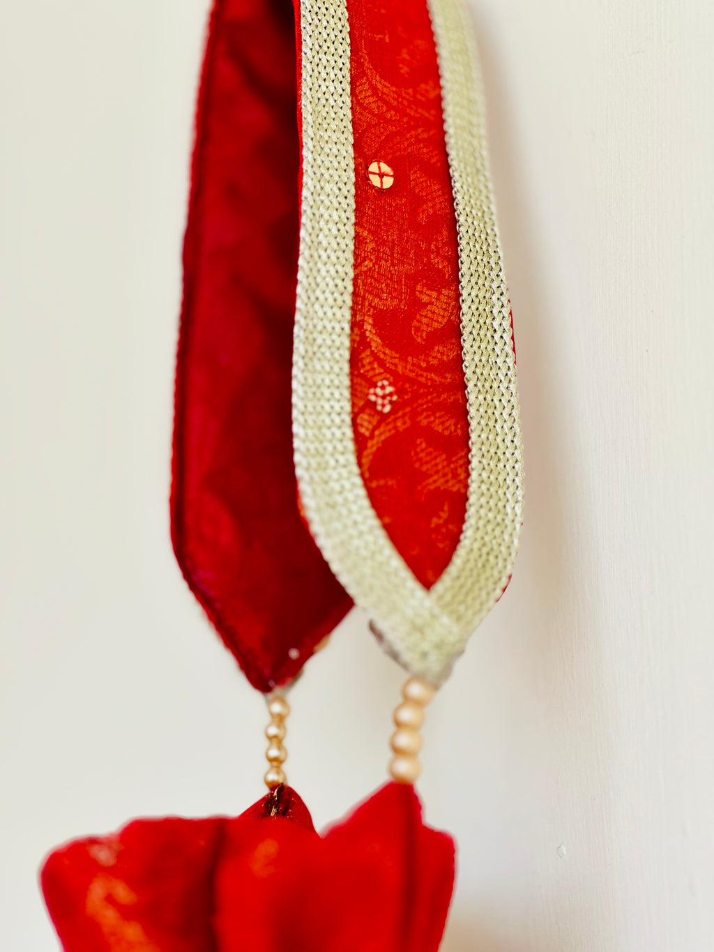 Marjaan Hand-Embellished Sequin Potli Bag with Golden Bead Accents – Radiant Red (Customizable)