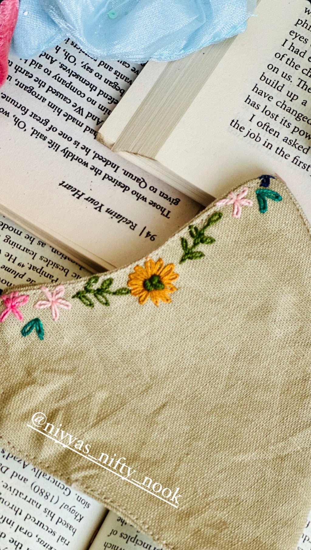 Handmade Floral Beige Embroidered Reusable Cotton Face Mask