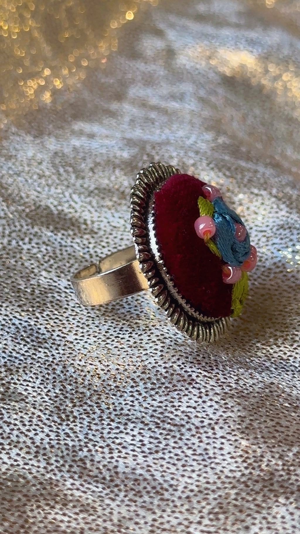 Royal Plum Ribbon-Work Velvet Ring
