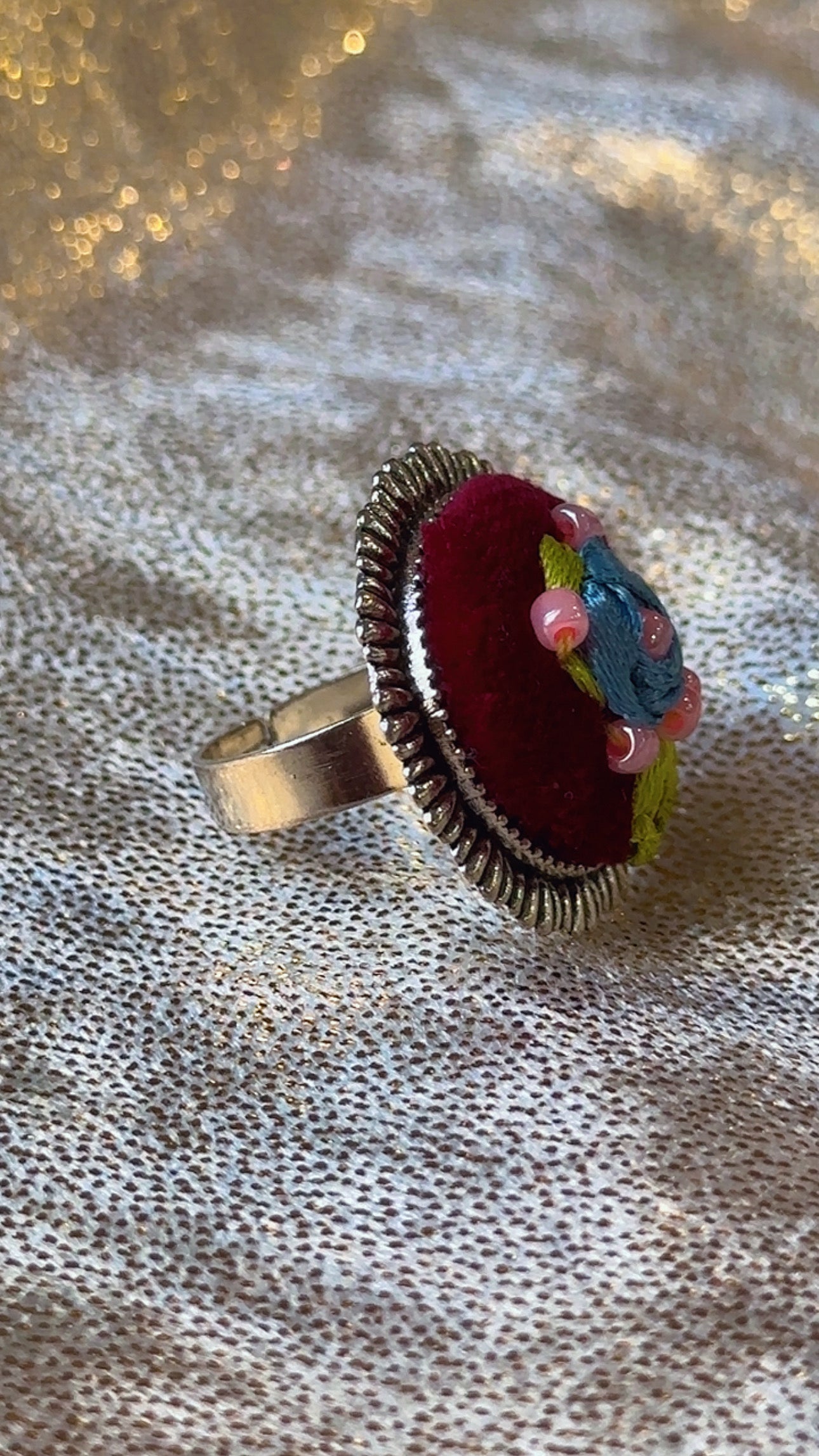 Royal Plum Ribbon-Work Velvet Ring