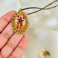 Ruby Elfin Whimsical Hand-Embroidered Floral Pendant