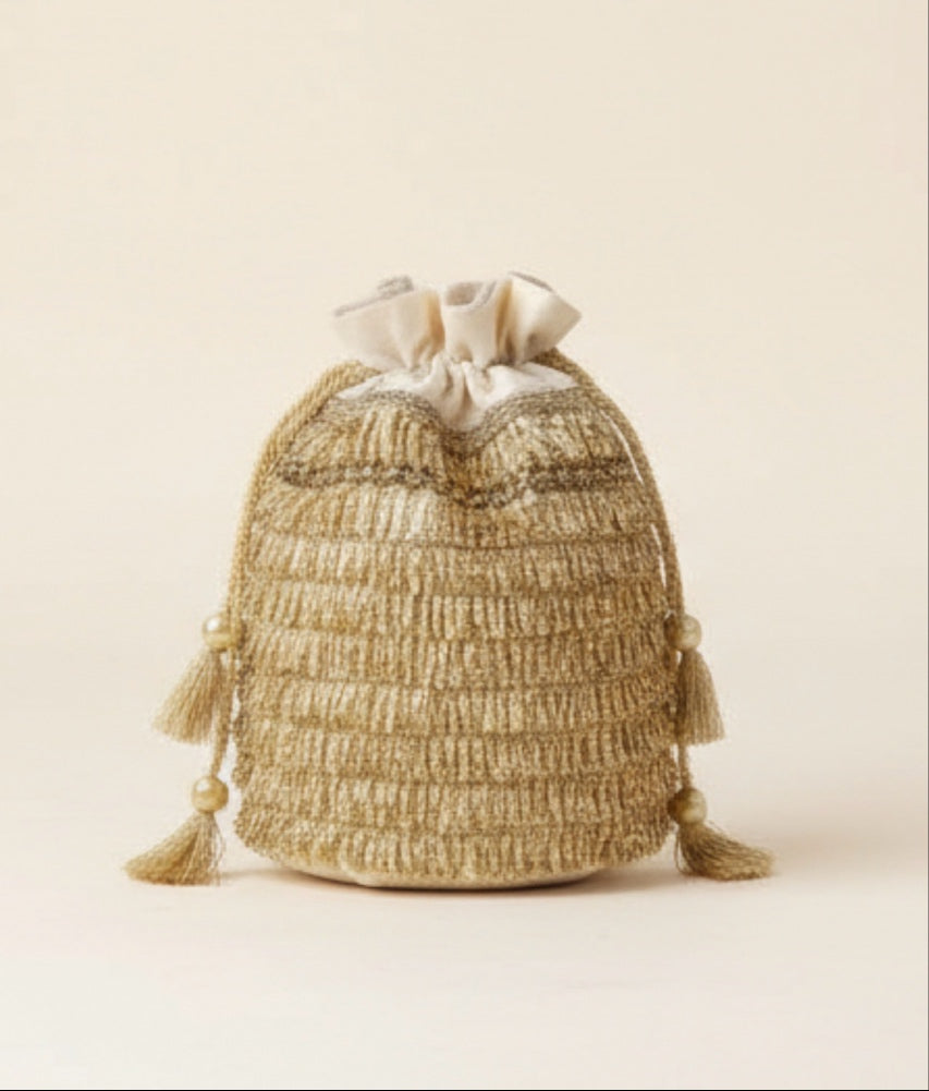 Sunehri: Golden Silk Potli Bag with Traditional Gota Work