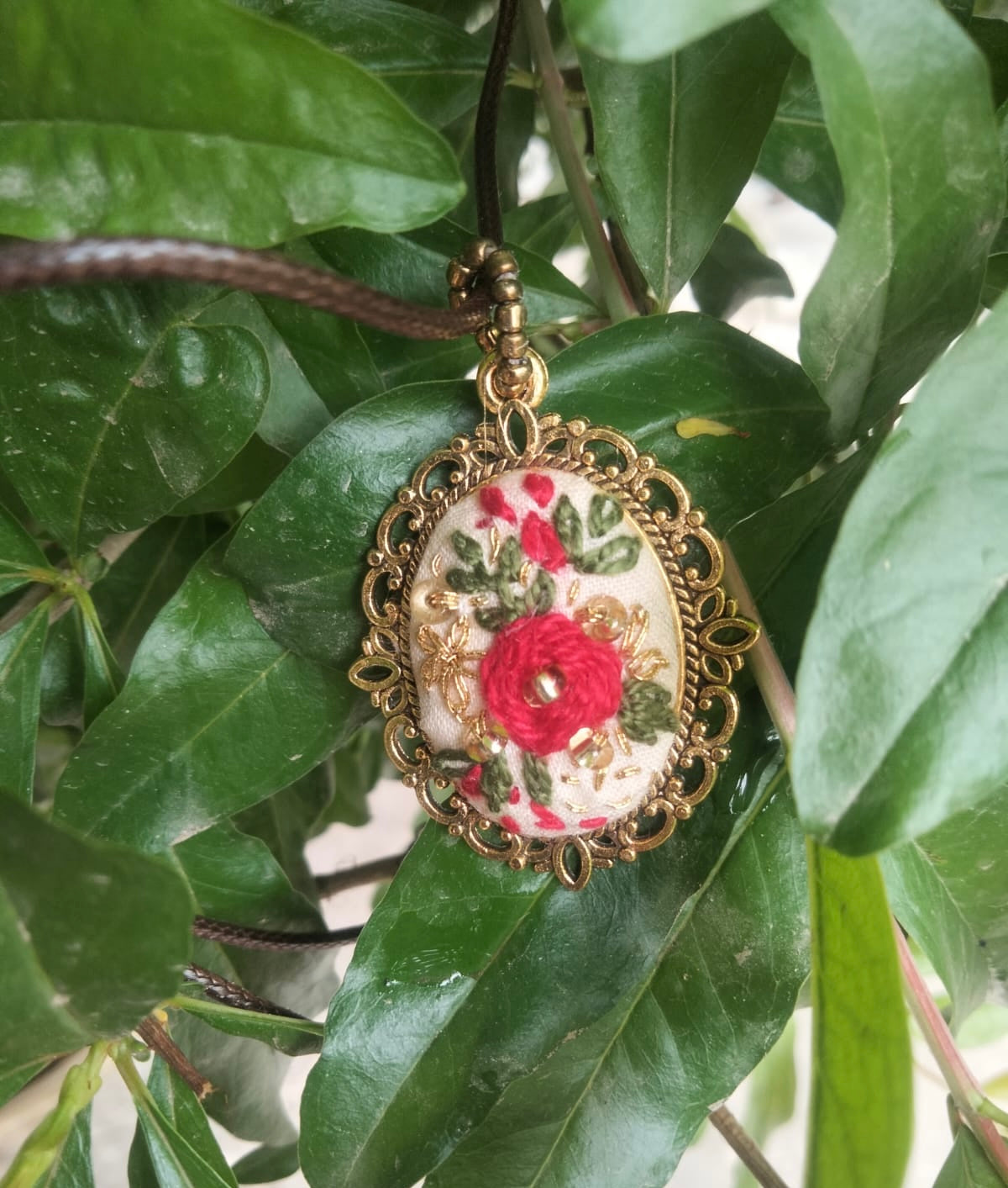 Hand Embroidered Floral Vintage Pendant - Gul-e-Bahar