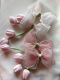 Handmade Tulip Garden Bow Clips - Pastel Floral Hair Pins