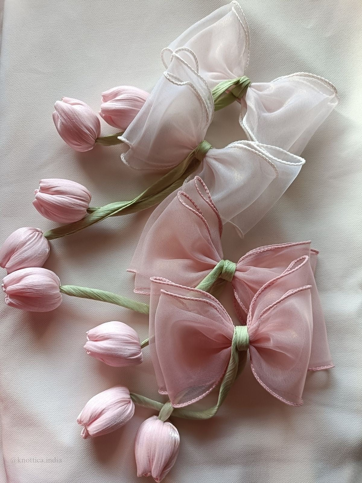 Handmade Tulip Garden Bow Clips - Pastel Floral Hair Pins