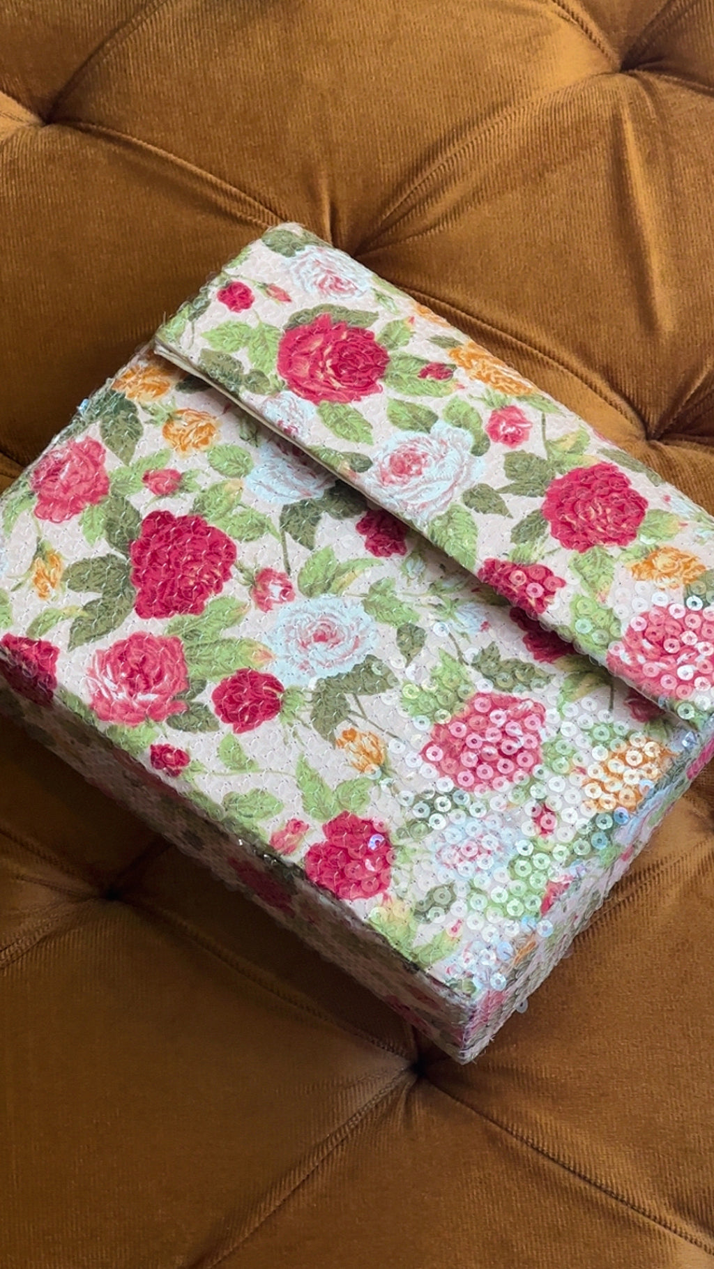 Rosie Bloom: Handmade Floral Sequinned Envelope Clutch Bag