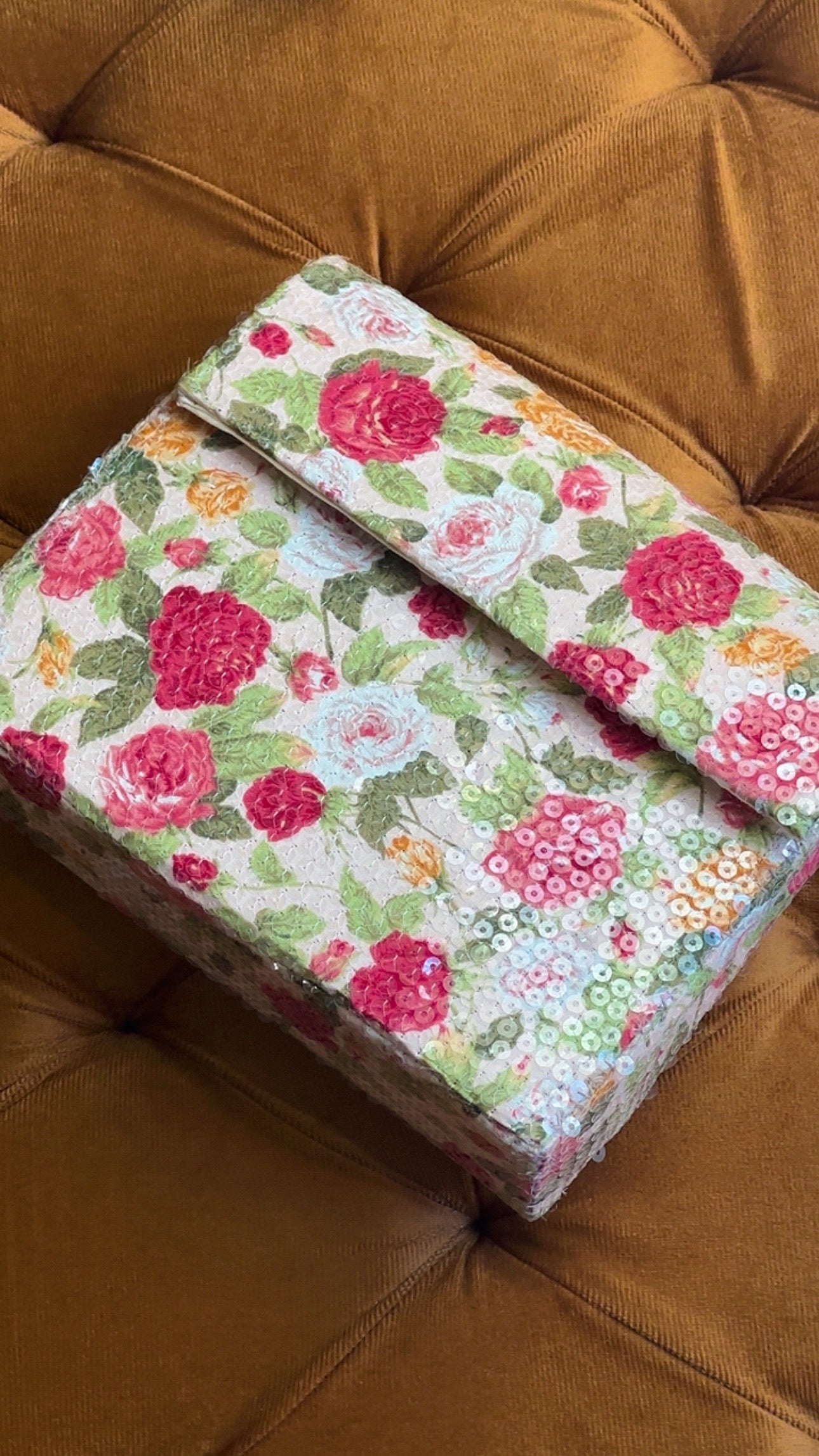 Rosie Bloom: Handmade Floral Sequinned Envelope Clutch Bag