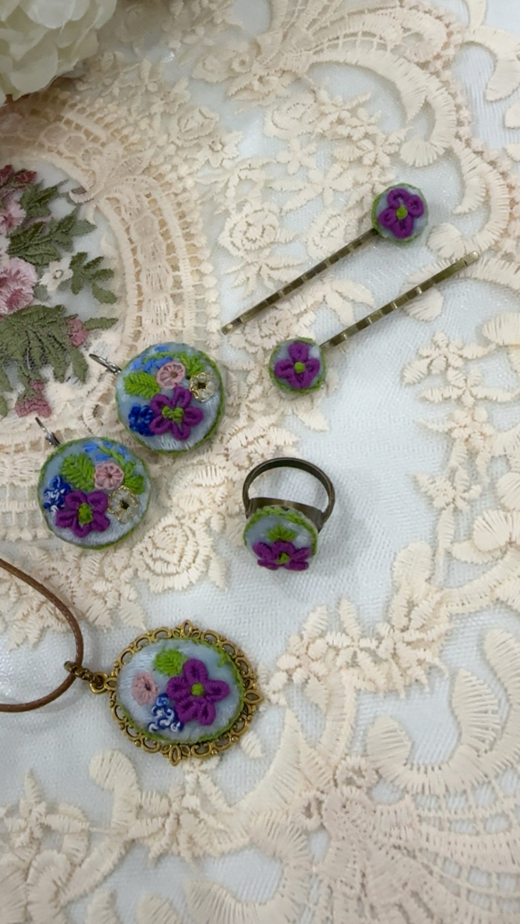 Meadow Wildflower Mosaic Hand-Embroidered Statement Earrings