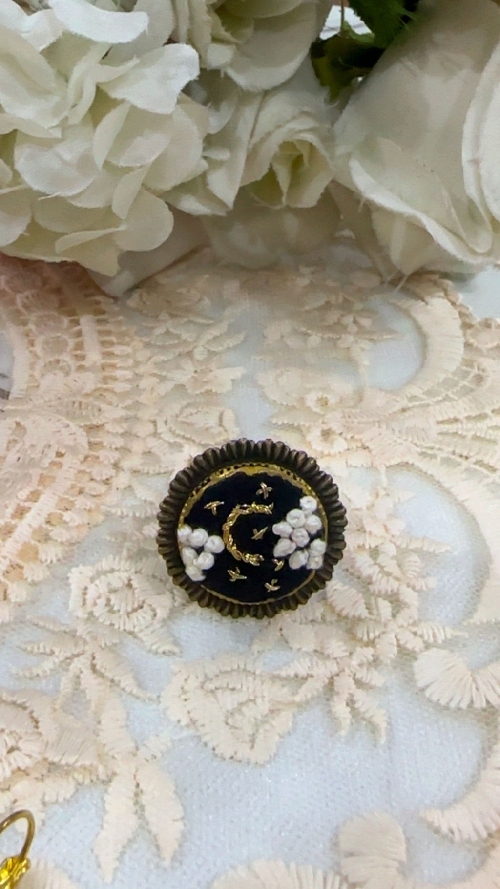 Midnight Stardust Hand-Embroidered Celestial Statement Ring