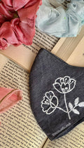 Hand-Embroidered Floral Face Mask - Custom Denim & Cotton