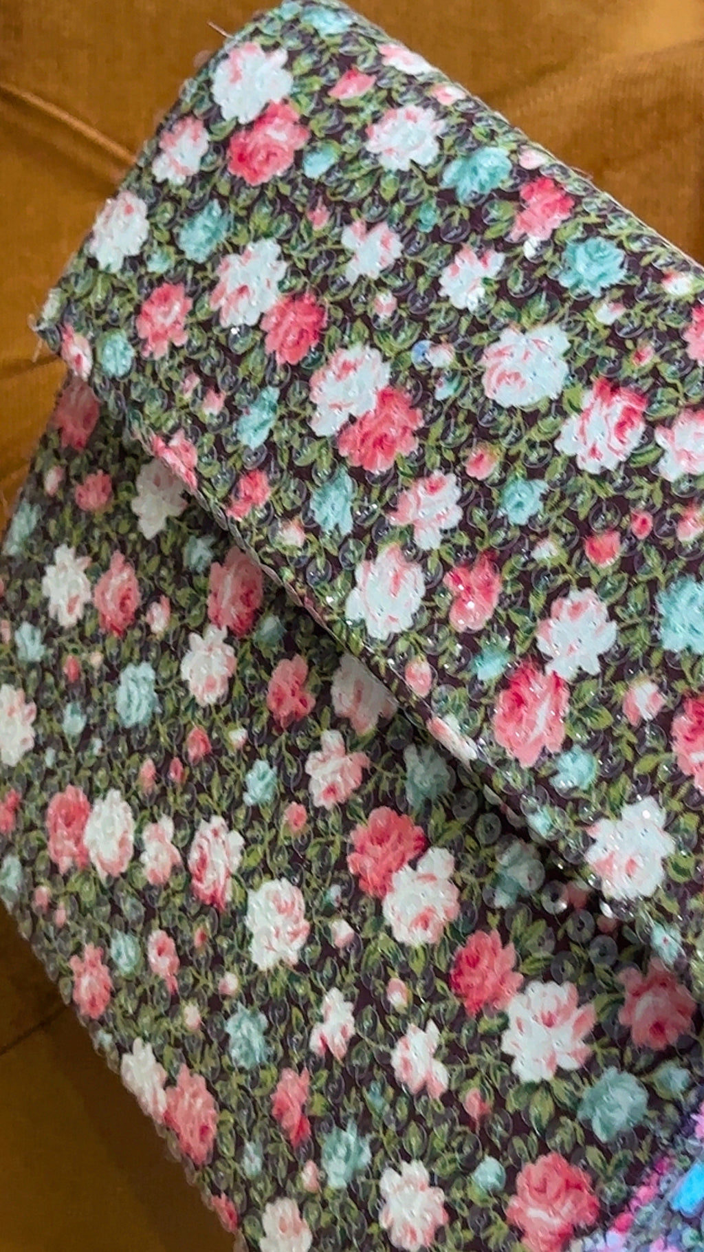 Midnight Garden: Handmade Floral Sequinned Envelope Bag