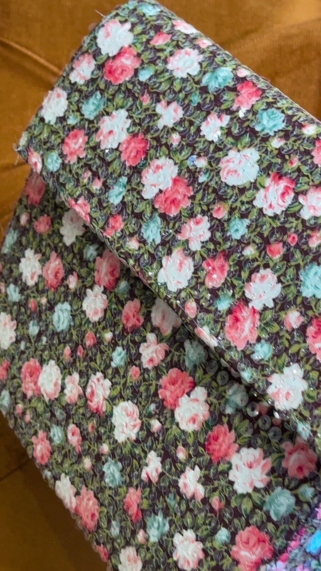 Midnight Garden: Handmade Floral Sequinned Envelope Bag