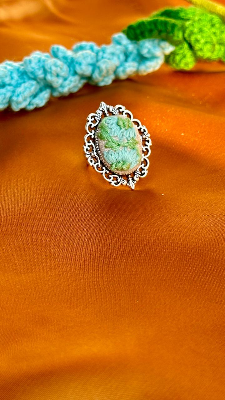 The "Emerald Whisper" Hand-Embroidered Cameo Ring