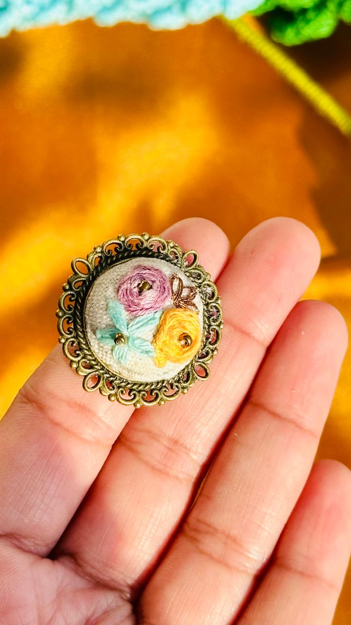 The "Summer Bloom" Hand-Embroidered Filigree Ring