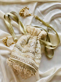 Sufaid-e-Zar Handcrafted Ivory Mirror Work Potli Bag | Bridal Nikah & Festive Clutch