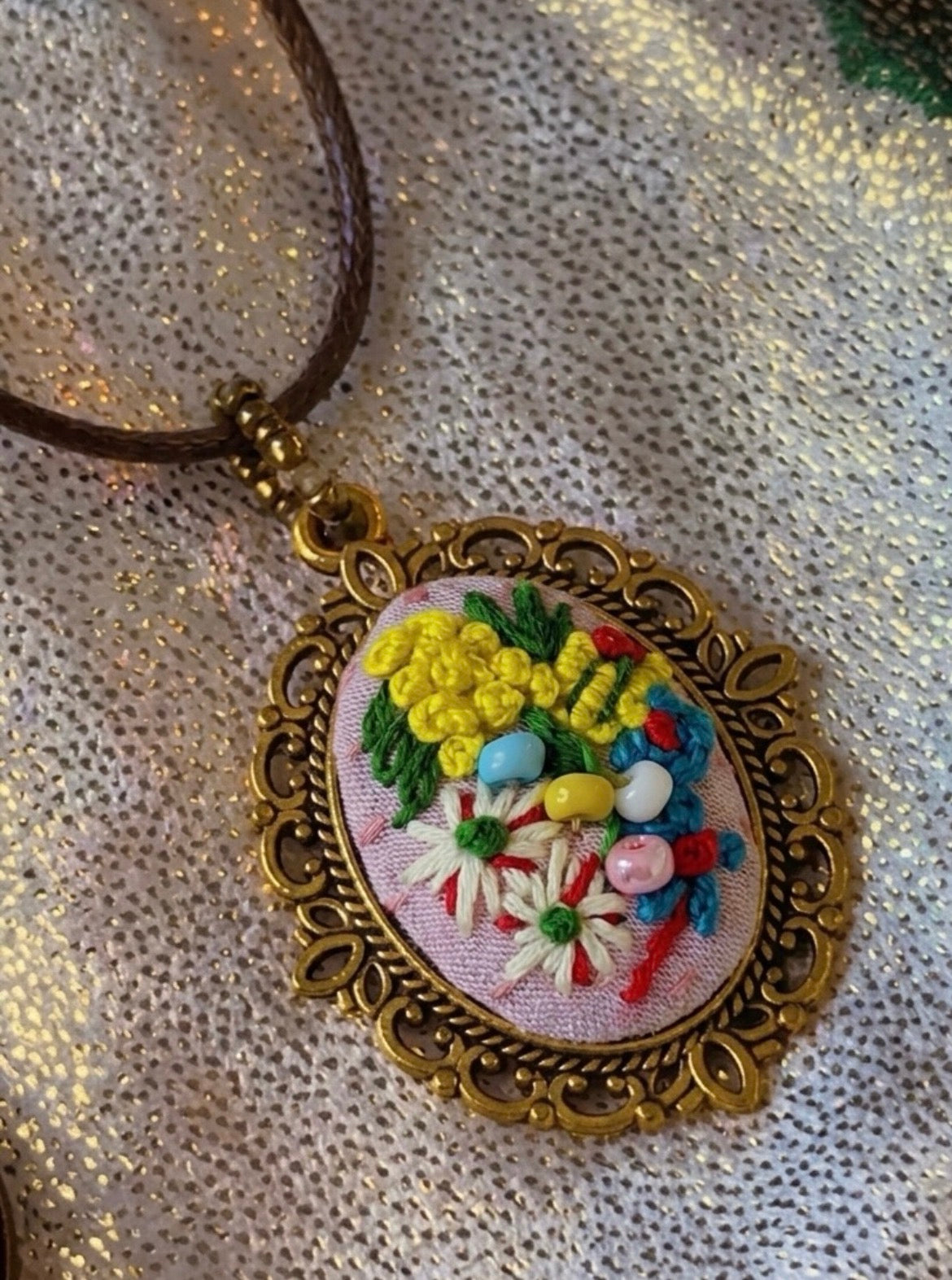 The Wildflower Bouquet Hand Embroidered Pendant