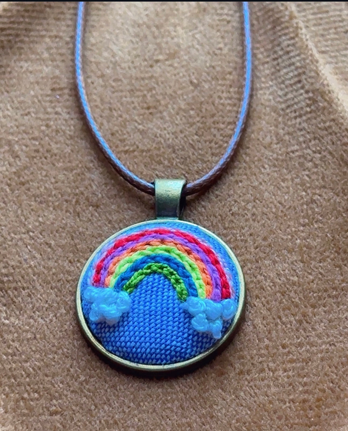 The Rainbow Pendant Hand Embroidered Necklace