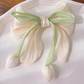 Handmade Ivory Tulip Bow Clip - Pearl White Floral Hairpin
