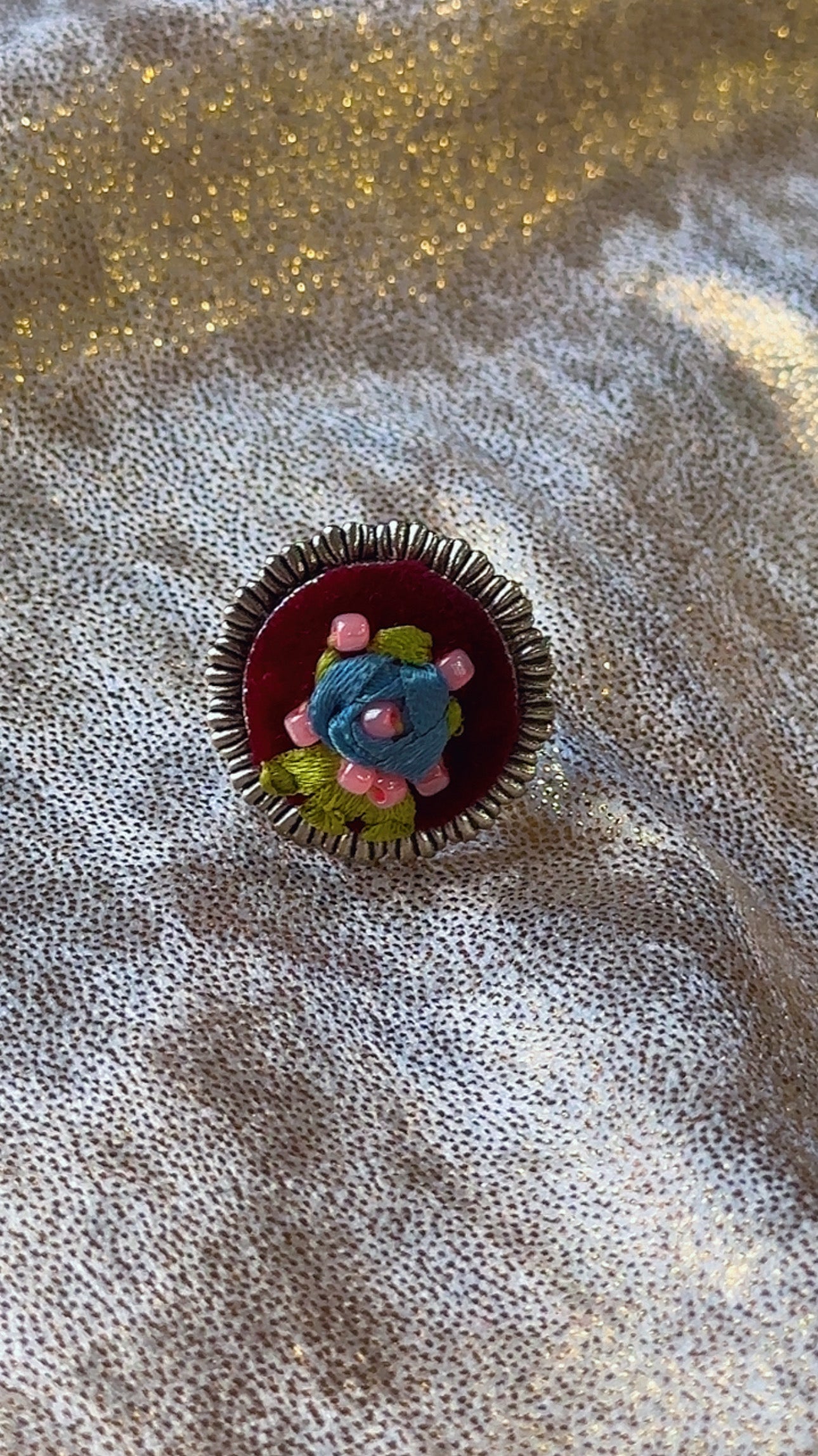 Royal Plum Ribbon-Work Velvet Ring