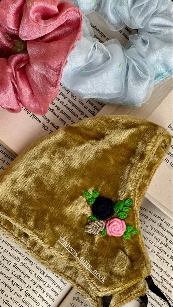 Hand-Embroidered Velvet Face Mask - Custom Floral Design