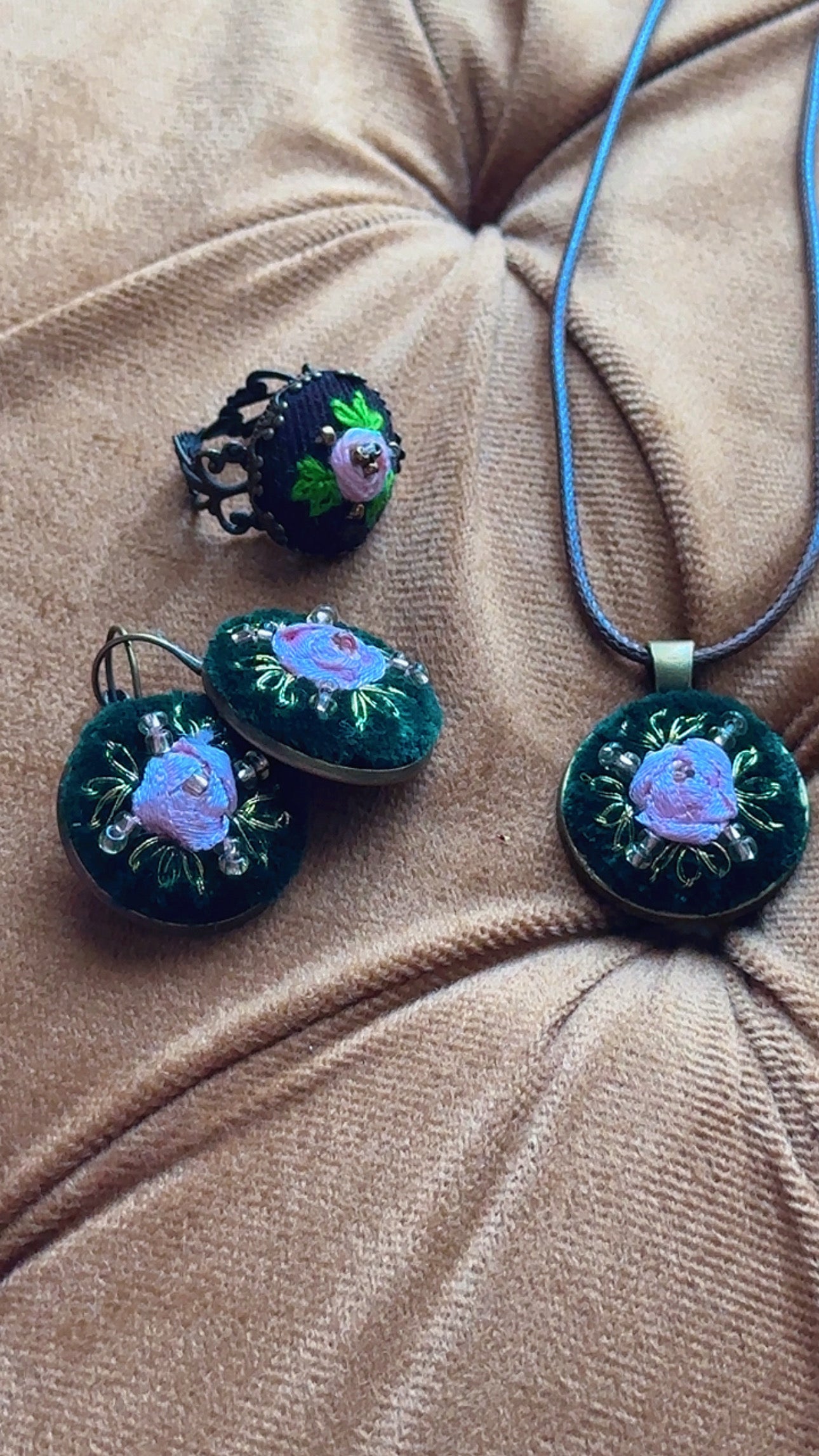 Enchanted Rose Hand-Embroidered Filigree Ring