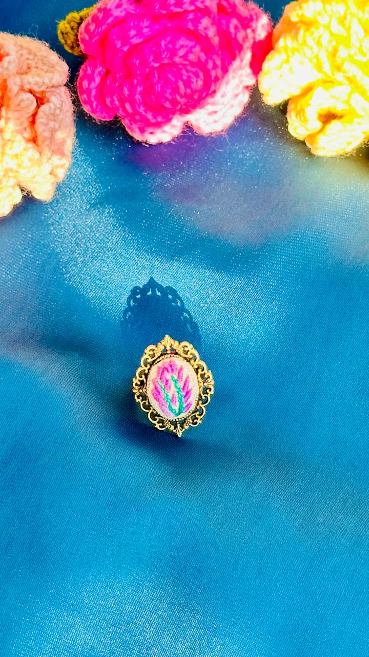 The "Fuchsia Spire" Hand-Embroidered Cameo Ring