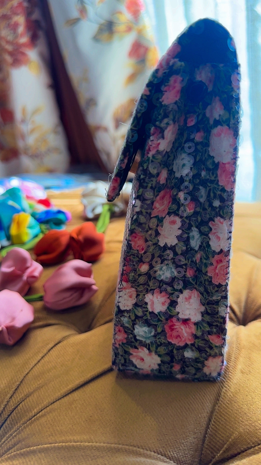 Midnight Garden: Handmade Floral Sequinned Envelope Bag