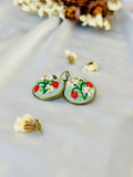 Strawberry & Bumblebee Hand-Embroidered Drop Earrings - Zeba