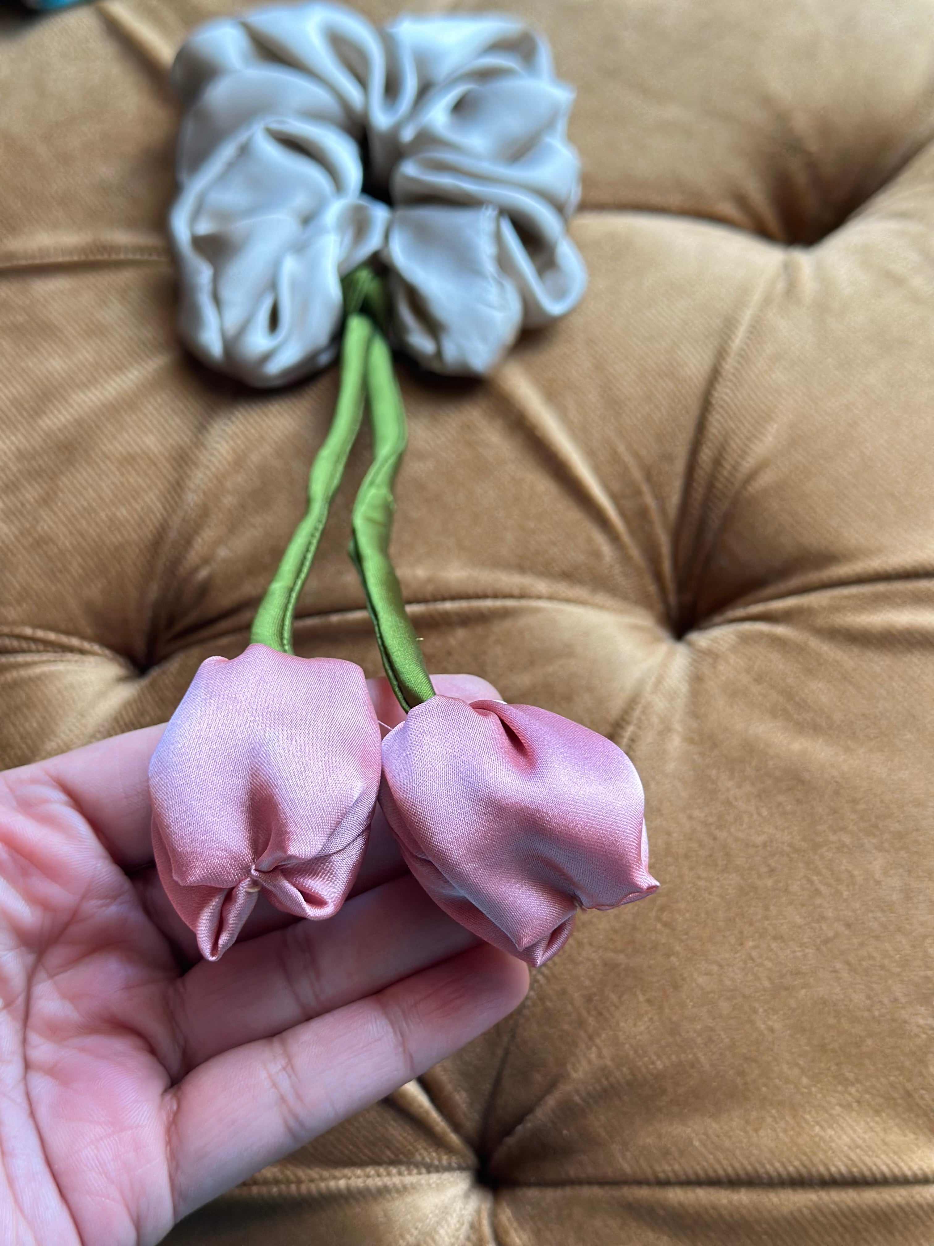 Lavender Mist Tulip Scrunchie - Handmade Floral Hair Accessory