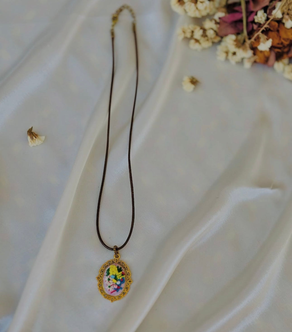 Petal Dust Hand-Embroidered Whimsical Floral Pendant