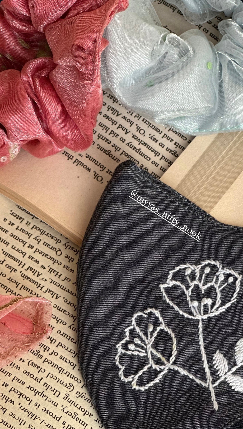 Hand-Embroidered Floral Face Mask - Custom Denim & Cotton
