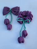 Royal Plum Tulip Scrunchie & Bow Set - Handmade Hair Keepsake