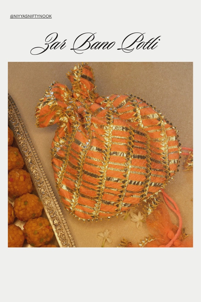 Zar Bano: Vibrant Mustard Potli Bag with Traditional Gold Gota Work