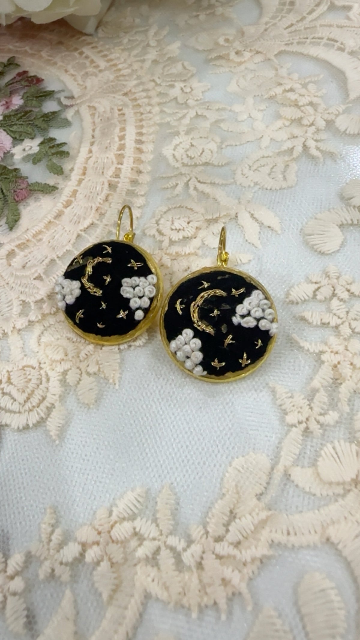 Midnight Stardust Hand-Embroidered Celestial Statement Earrings