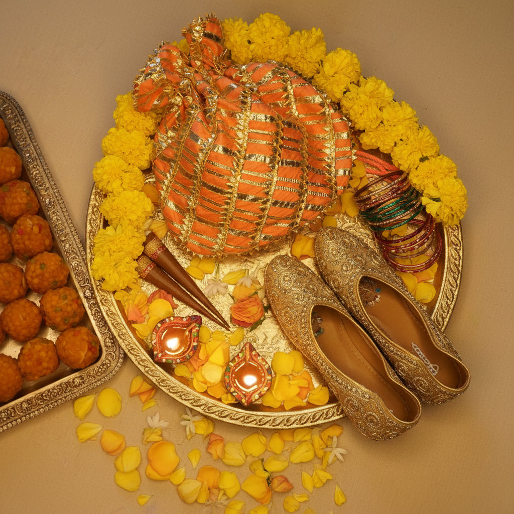 Zar Bano: Mustard Potli Bag with Traditional Gold Gota Work