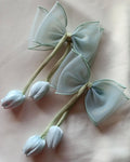 Handmade Tulip Bow Hair Clip - Ethereal Blue Floral Hairpin