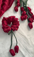 Handmade Silk Tulip Scrunchie - Red Floral Hair Accessory