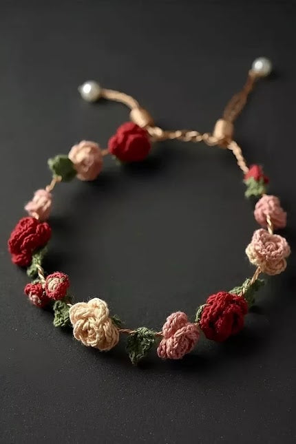 Crimson & Rose Garden Vine Crochet Chain Bracelet