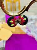Hand Embroidered Maroon Floral Ring - Antique Gold Zareen