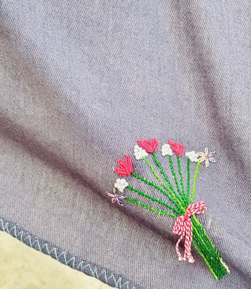 Hand-Embroidered Floral Bouquet Scarf | Custom Made Art Gift
