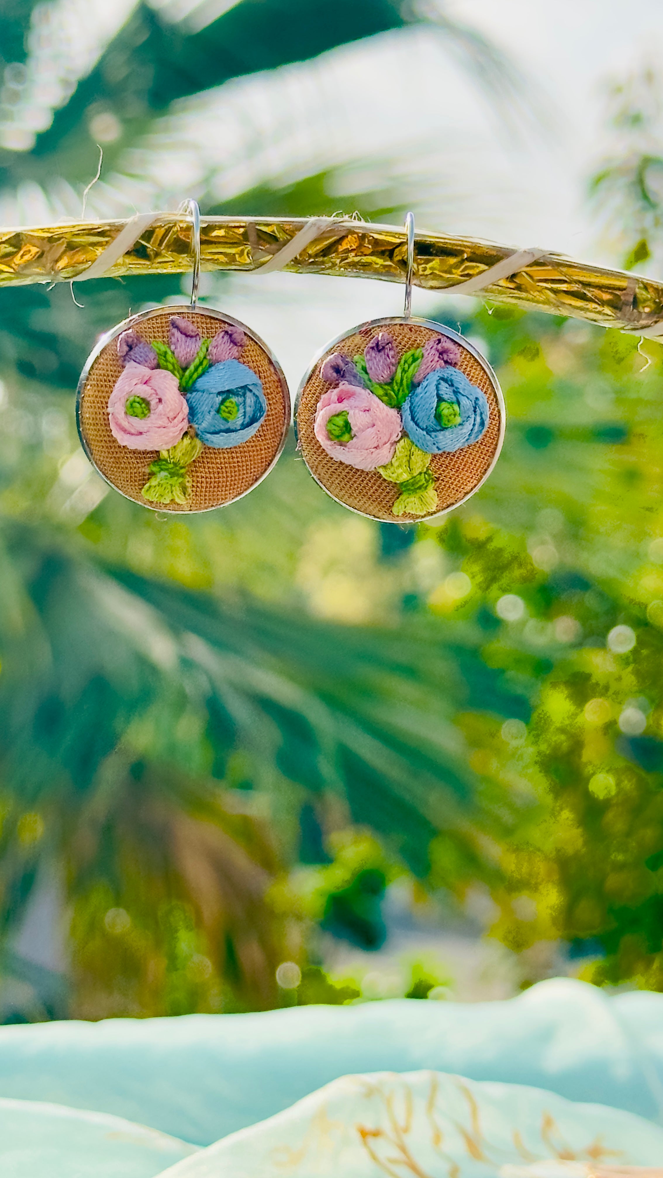 Gul-Kari Ribbon Embroidered 3D Floral Earrings - Mustard