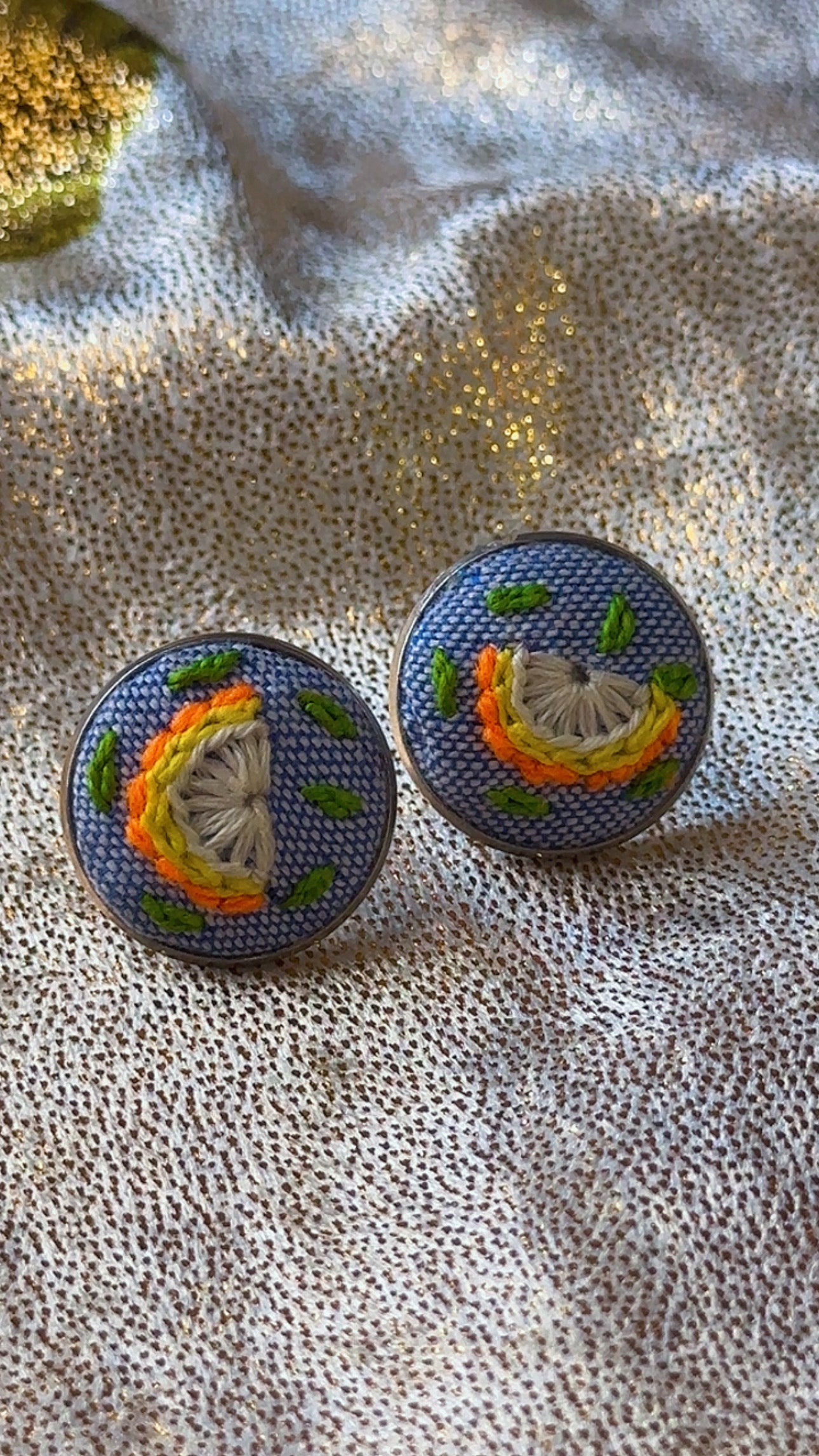 Zesty Citrus Hand-Embroidered Studs