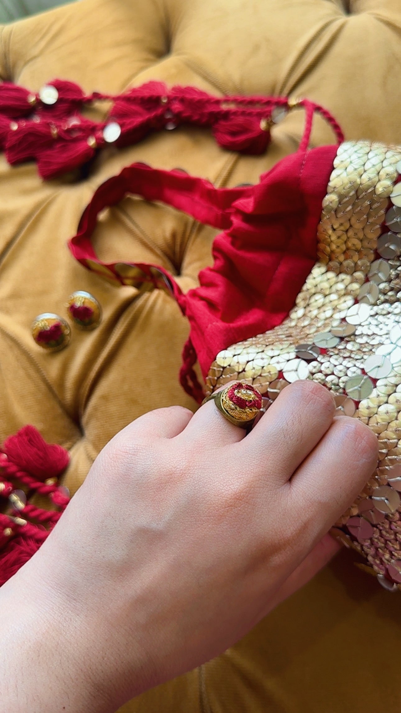 Royal Crimson & Gold "Jeweled Heart" Ring